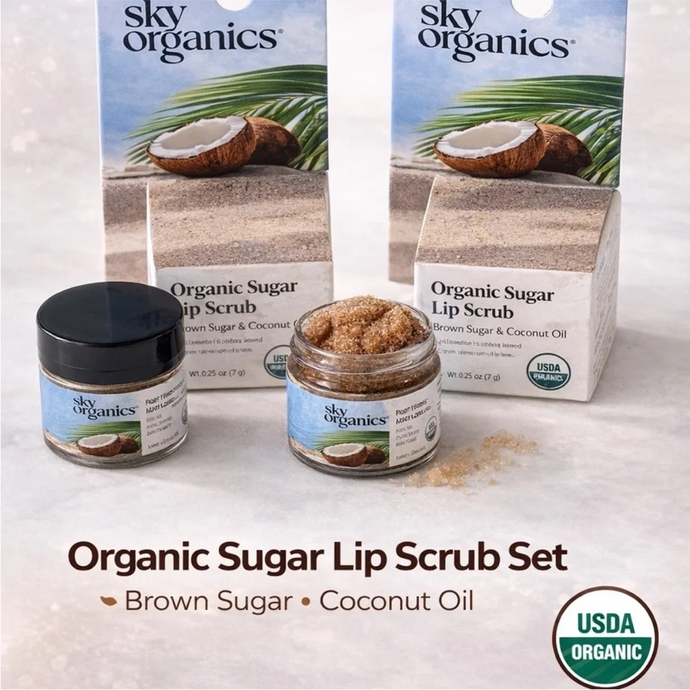 NIB Sky Organics Sugar Lip Scrub brown sugar & coconut oil soft smooth lips (3)